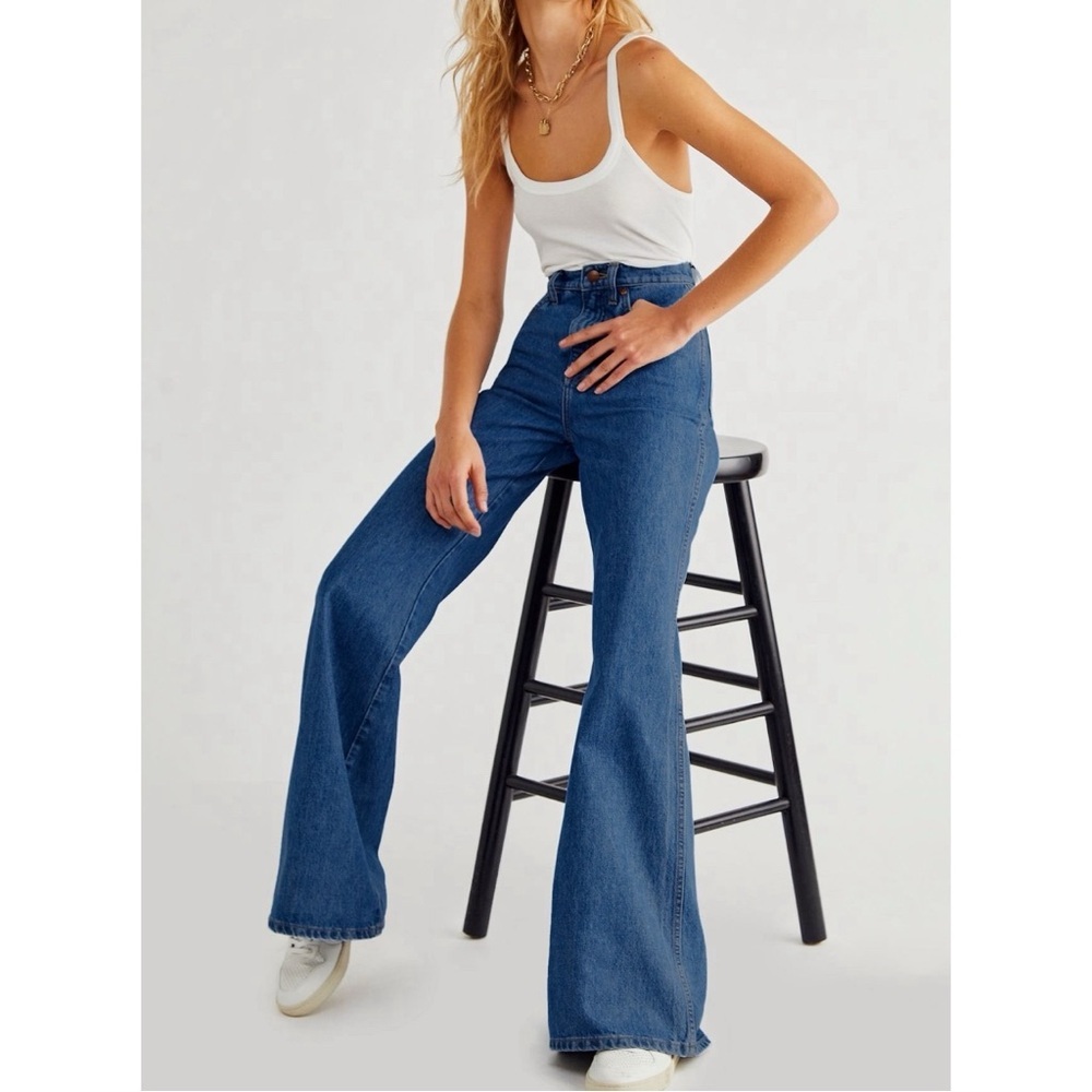 Free People x Wrangler 622 High Rise Flare Dark Wash Jeans
